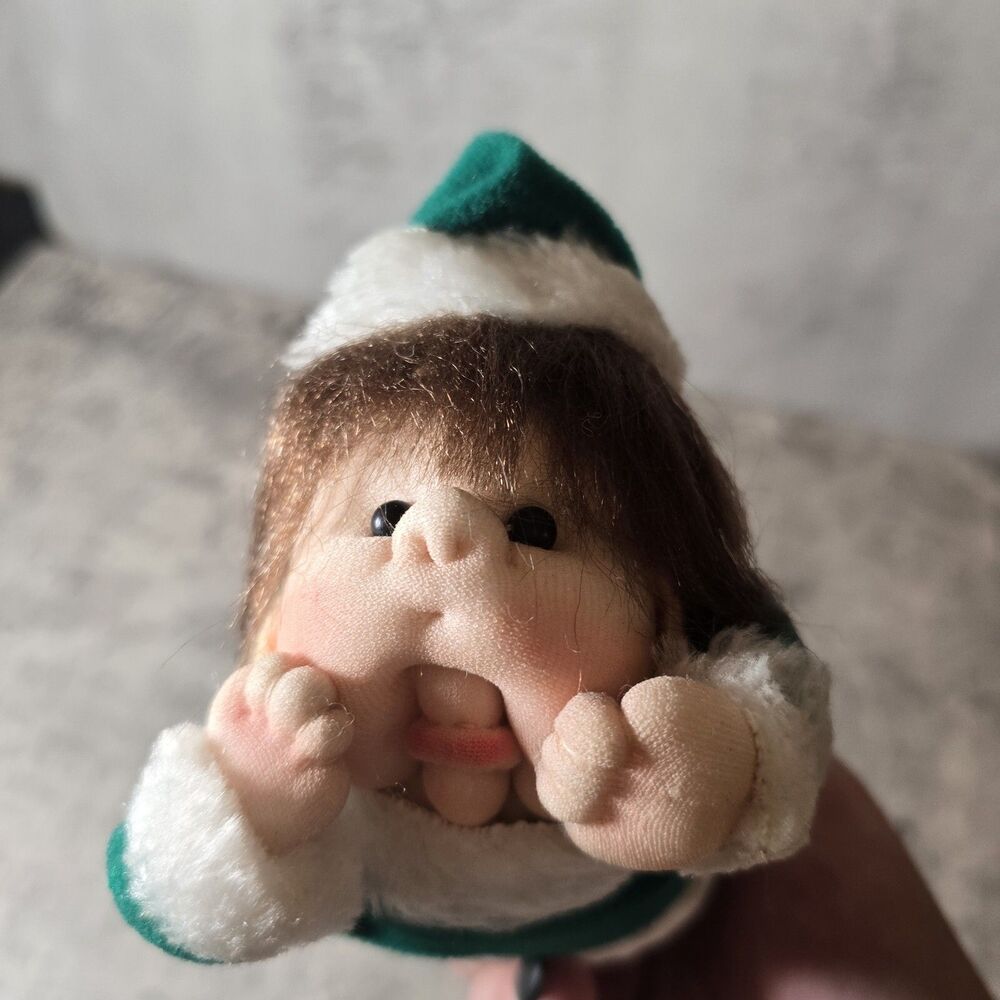 VTG Handcrafter Soft Sculptured Christmas Elf 13" Plush Green Suit White Trim